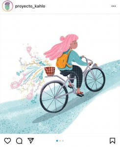 Ilustración. Mujer en bicicleta.