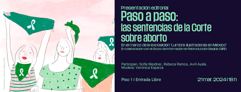 Banner que está ilustrado con la portada del informe "Paso a paso: las sentencias de la Corte sobre aborto"
