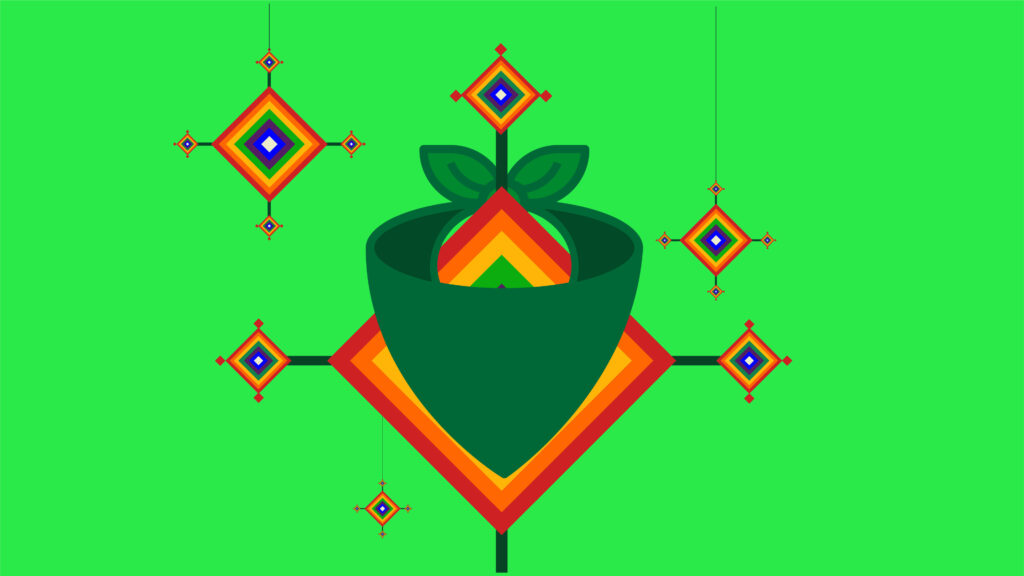 Banner que está ilustrado un mítico Ojo de Dios
