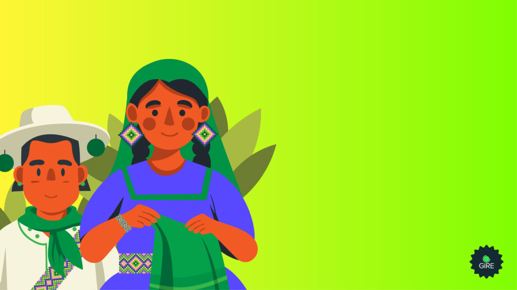 Banner que está ilustrado con el dibujo de dos artesanos Nayaritas portando en sus cuellos joyería del estado