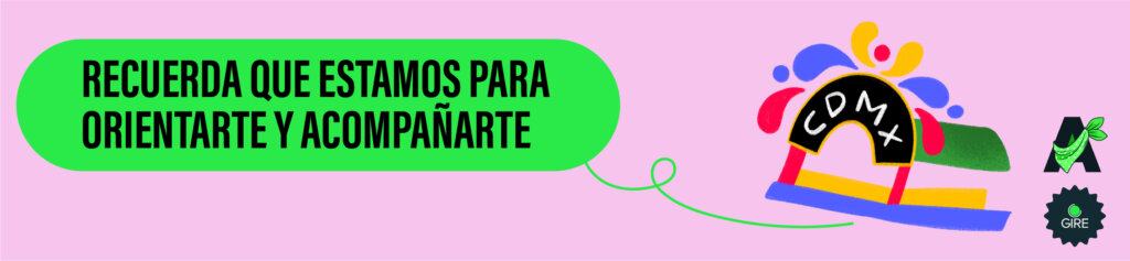 Sobre un fondo color rosa está la ilustración de una trajinera de Xochimilco. Le acompaña el texto “Recuerda que estamos para orientarte y acompañarte”. 