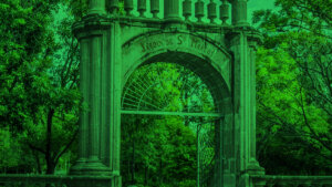 Banner que está ilustrado con la fotografía del arco de entrada del Jardín de San Marcos.