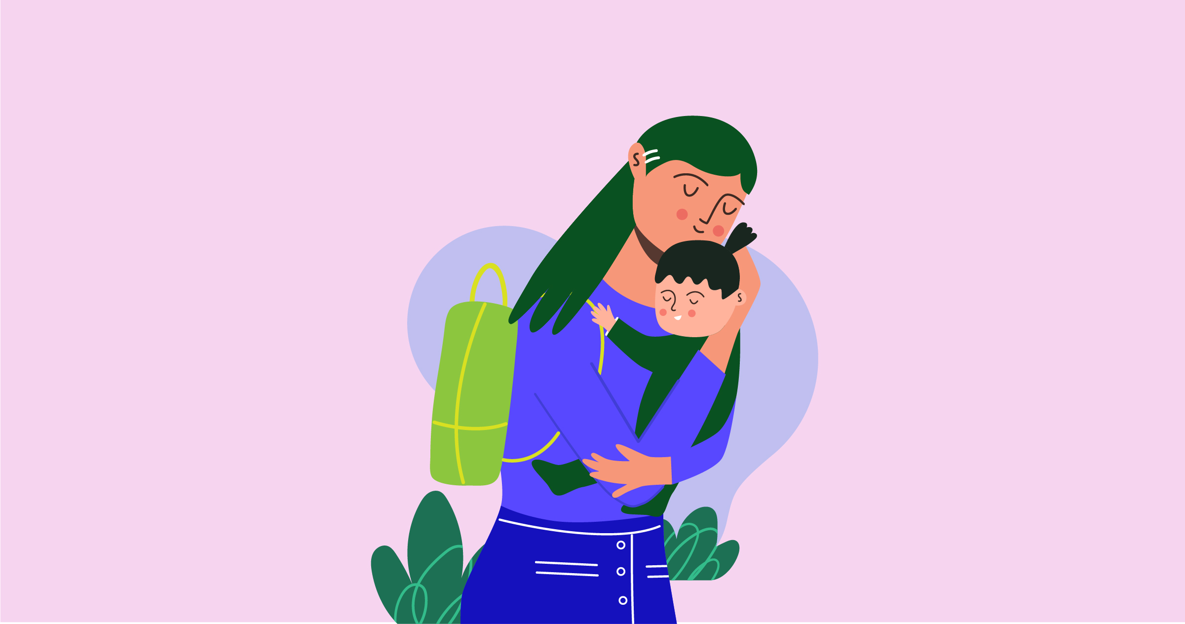 Banner del blog “POV: eres estudiante, mamá y TikTok cree que cometiste un crimen”. Contiene la ilustración de una mujer que carga un bebé mientras trae una mochila en su espalda.