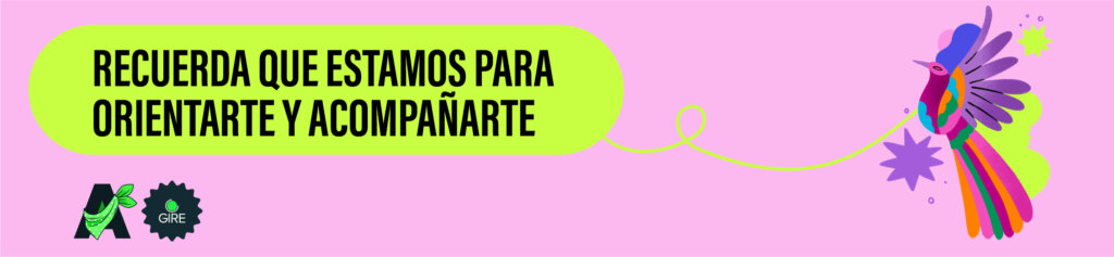 Sobre un fondo color rosa está la ilustración de un bordado hidalguense. Le acompaña el texto “Recuerda que estamos para orientarte y acompañarte”.