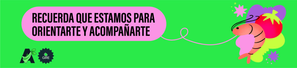Sobre un fondo color verde está la ilustración de un camarón. Le acompaña el texto “Recuerda que estamos para orientarte y acompañarte”. 