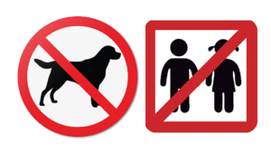 Ícono de prohibido mascotas y prohibido niños. 