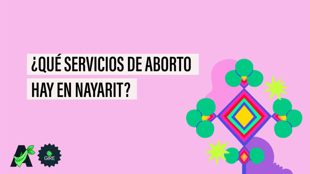 Banner que sobre un fondo color rosa tiene la ilustración de un ojo de Dios huichol. Le acompaña el texto “¿Qué servicios de aborto hay en Nayarit?”.