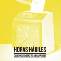 Portada del diagnóstico 'Horas hábiles. Corresponsabilidad en la vida laboral y personal'.  Está ilustrada con un reloj checador de horas.